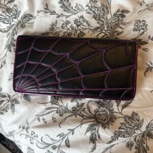 Sourpuss Black Wallet with Purple Spiderweb Stitching